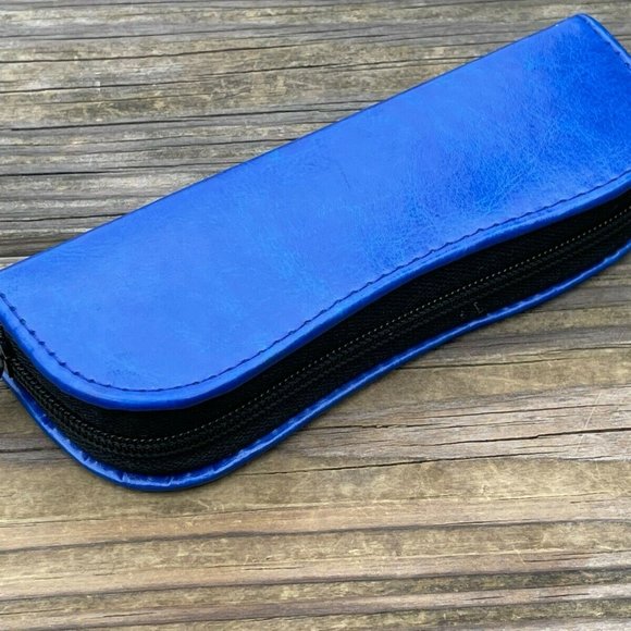Glasses Case Empty Case for Eye wear Glasses Blue Faux Leather Case only - Picture 1 of 8